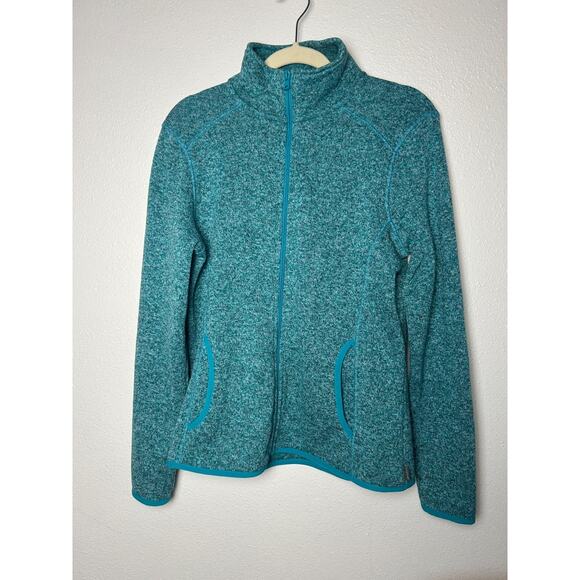 Eddie Bauer Fleece Jacket Women's Large Teal Full Zip Up Long Sleeve Pockets - Picture 1 of 5